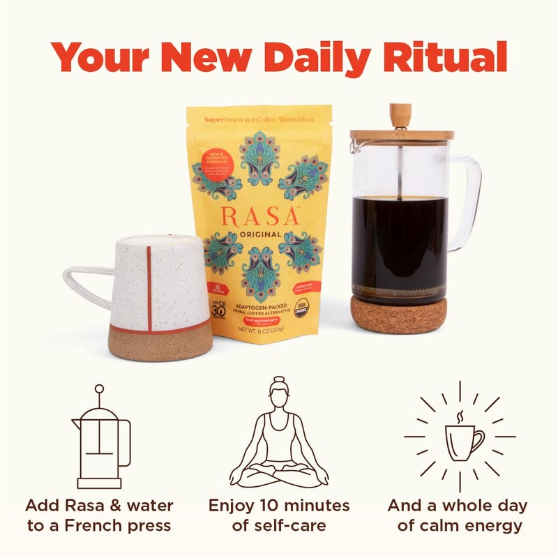 Rasa Original - Adaptogenic Mushroom Coffee Alternative to Support Better Overall Wellness, Better Sleep, Clearer Skin | Vegan, Keto, Whole 30, Ayurveda Wellness Tonic with Chaga + Reishi (8 oz / 30 Servings) - Image 4